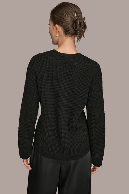 Donna Karan WOOL AND CASHMERE-BLEND POCKET SWEATER