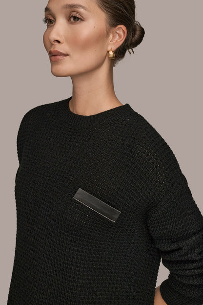 Donna Karan WOOL AND CASHMERE-BLEND POCKET SWEATER