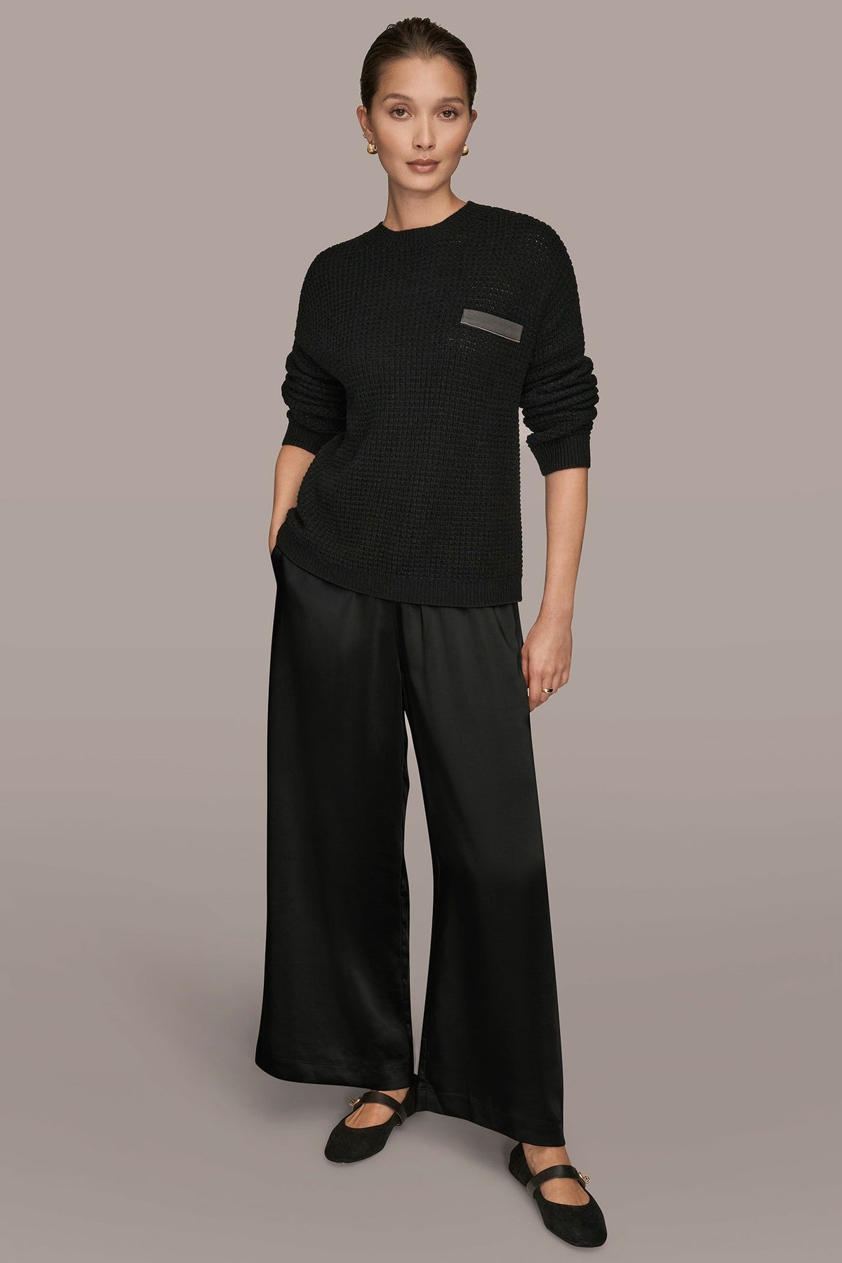 Donna Karan WOOL AND CASHMERE-BLEND POCKET SWEATER