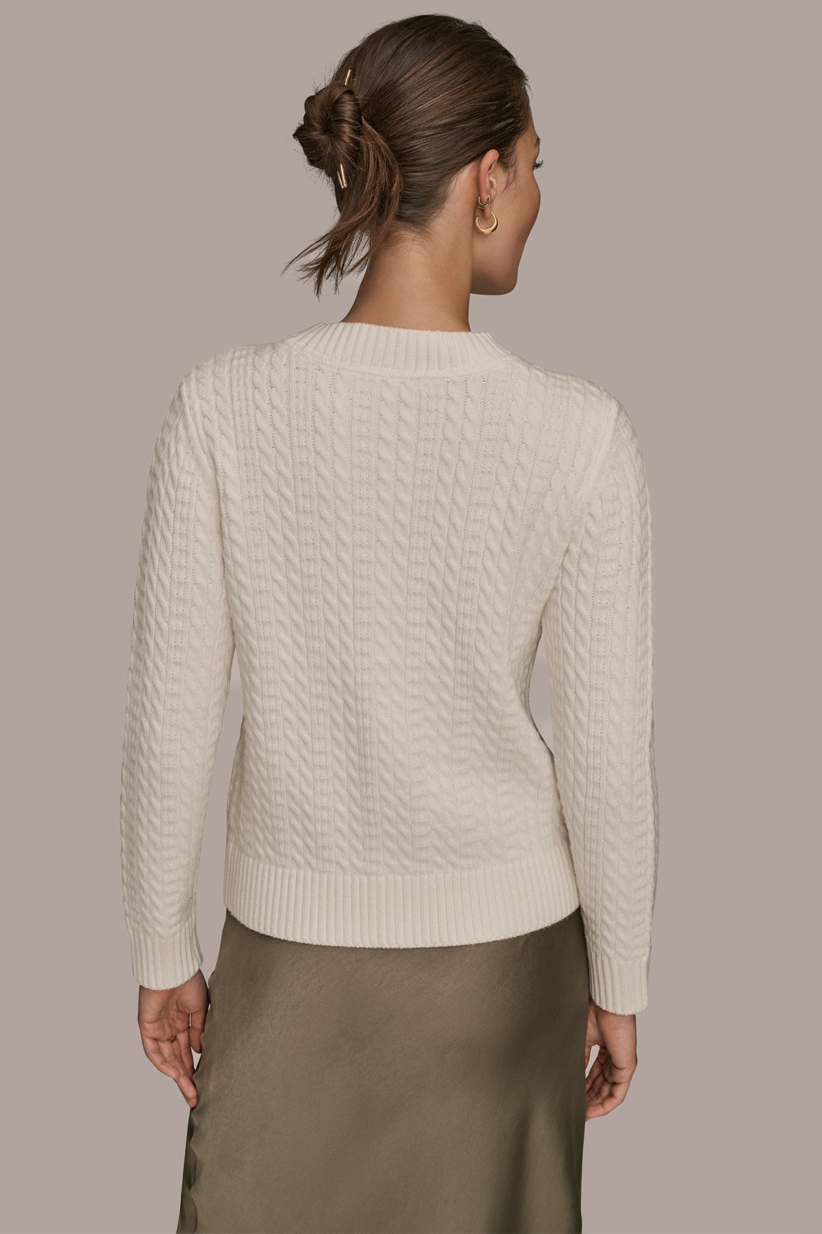 Donna Karan CABLE-KNIT LONG SLEEVE CARDIGAN