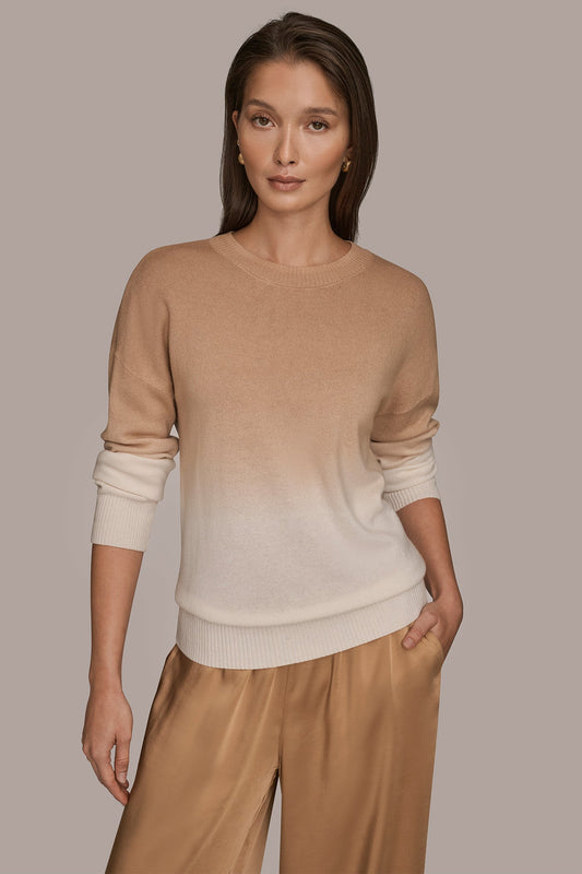 Donna Karan WOOL AND CASHMERE-BLEND DIP-DYED SWEATER