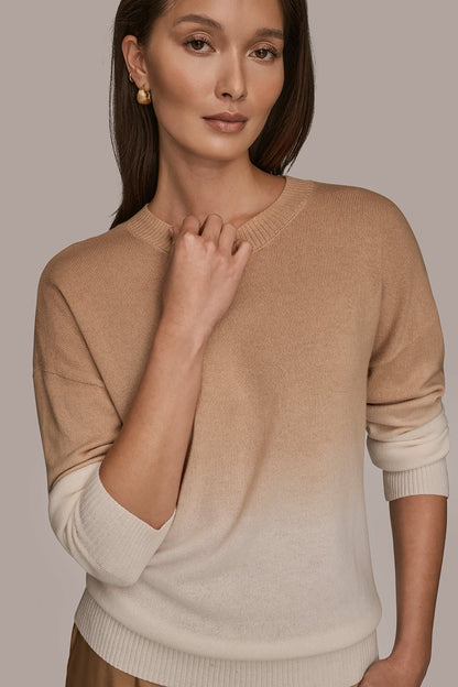 Donna Karan WOOL AND CASHMERE-BLEND DIP-DYED SWEATER