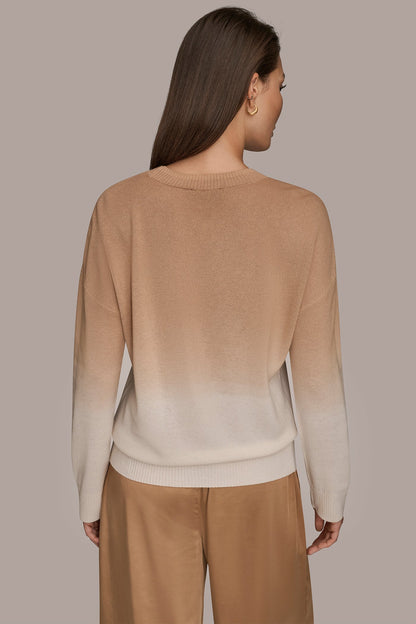 Donna Karan WOOL AND CASHMERE-BLEND DIP-DYED SWEATER