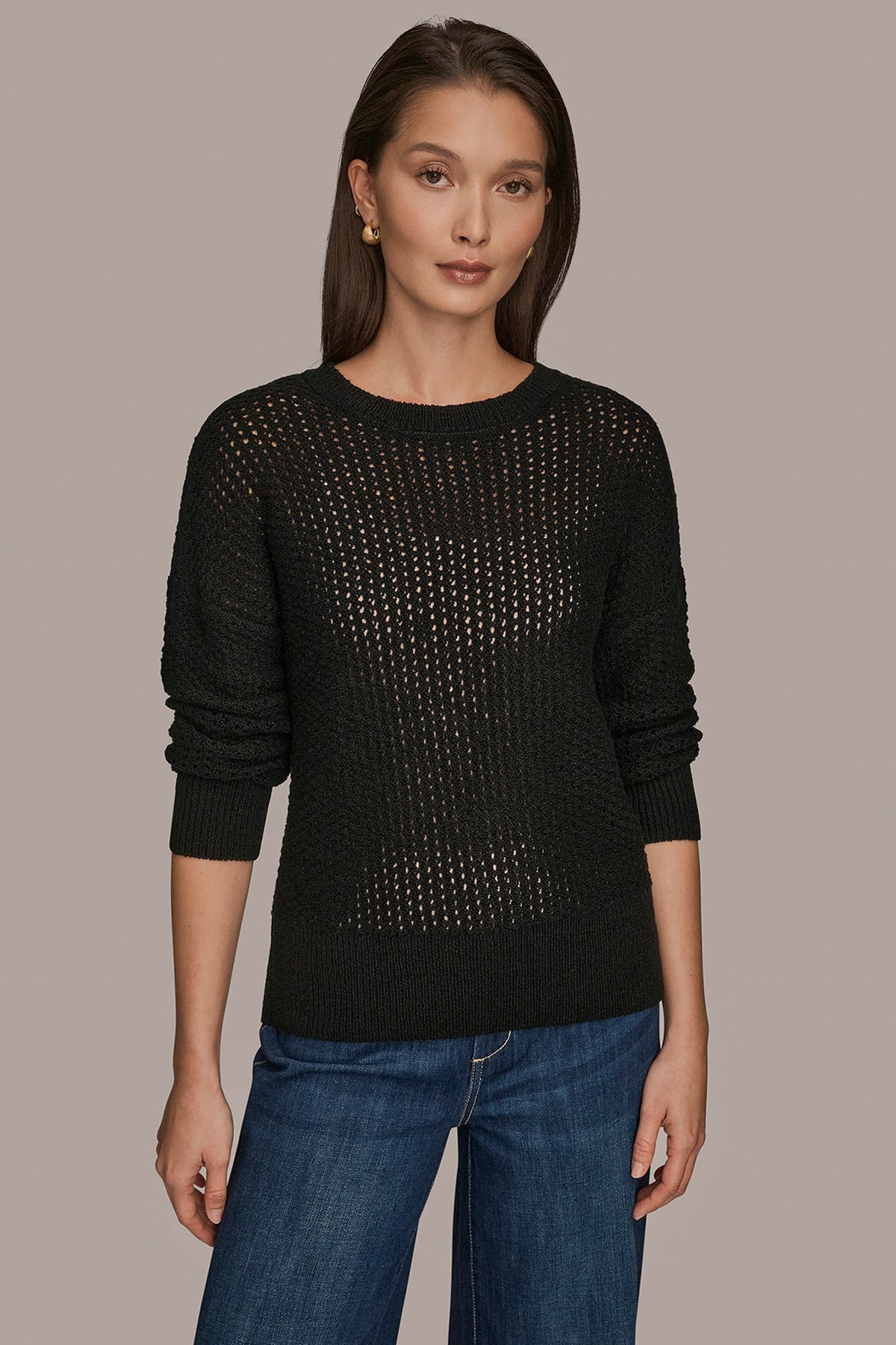 Donna Karan LONG SLEEVE OPEN STITCH SWEATER