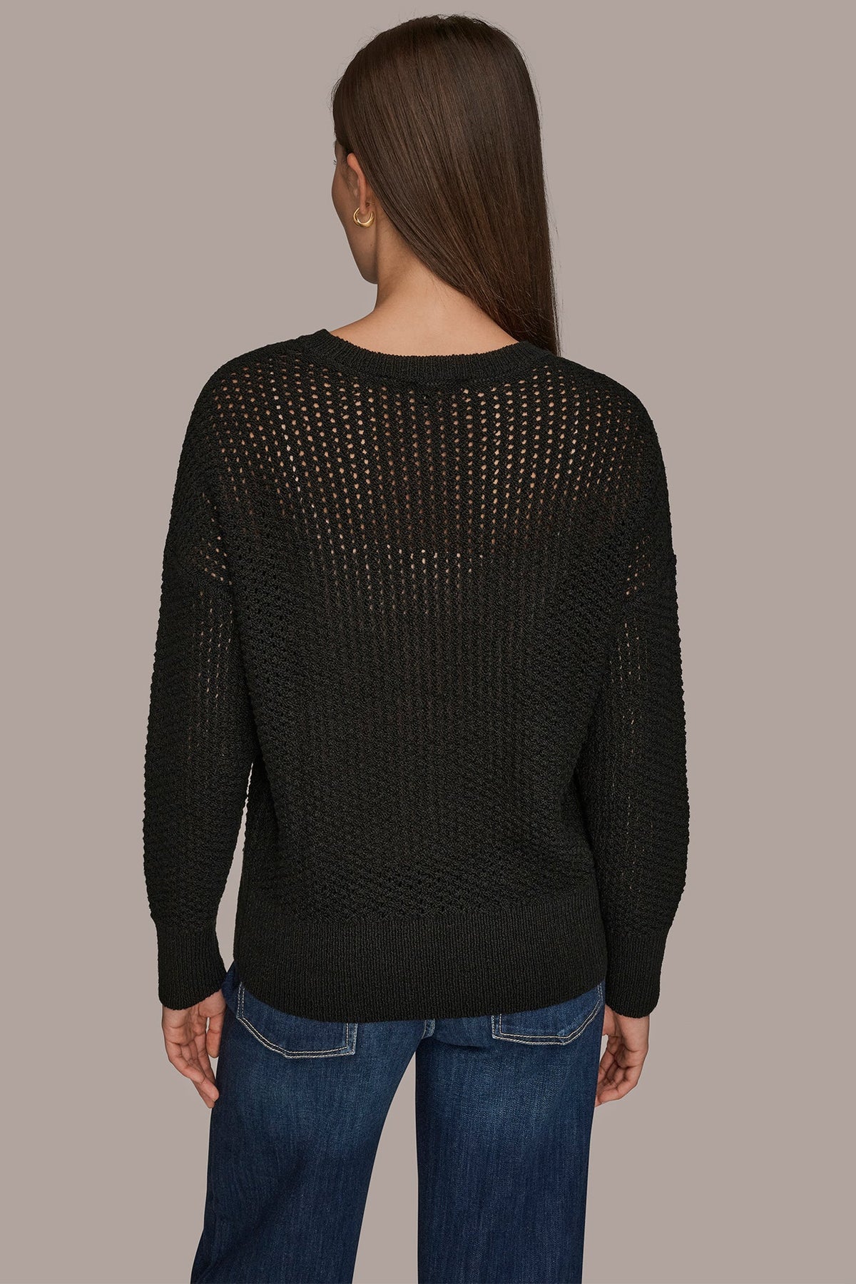 Donna Karan LONG SLEEVE OPEN STITCH SWEATER