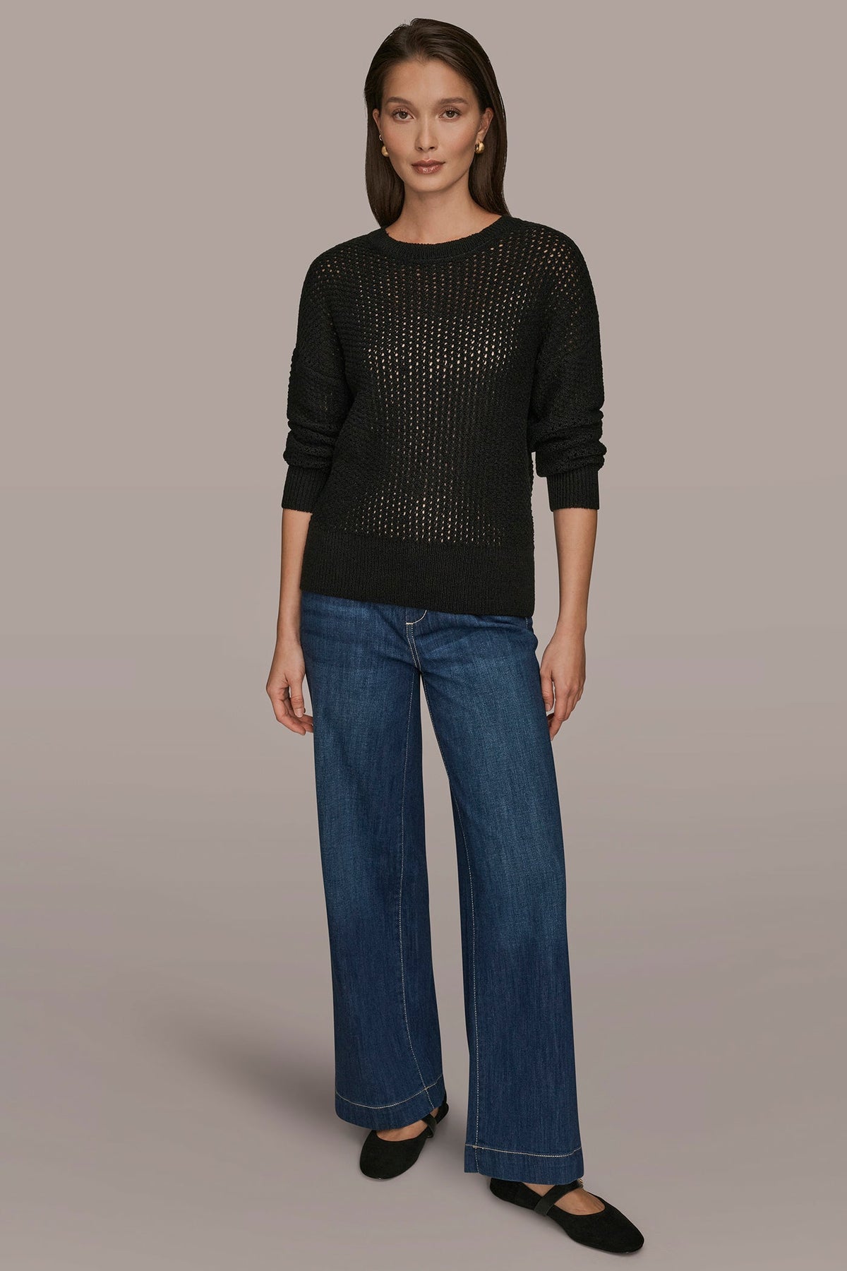 Donna Karan LONG SLEEVE OPEN STITCH SWEATER