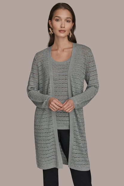 Donna Karan METALLIC POINTELLE LONG OPEN CARDIGAN