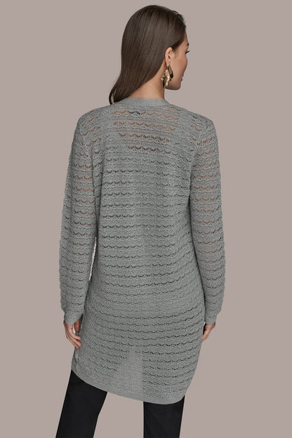 Donna Karan METALLIC POINTELLE LONG OPEN CARDIGAN