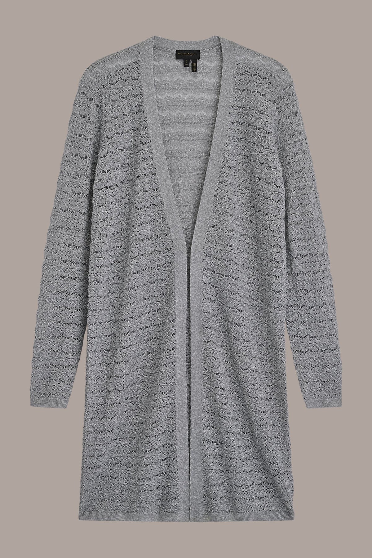 Donna Karan METALLIC POINTELLE LONG OPEN CARDIGAN