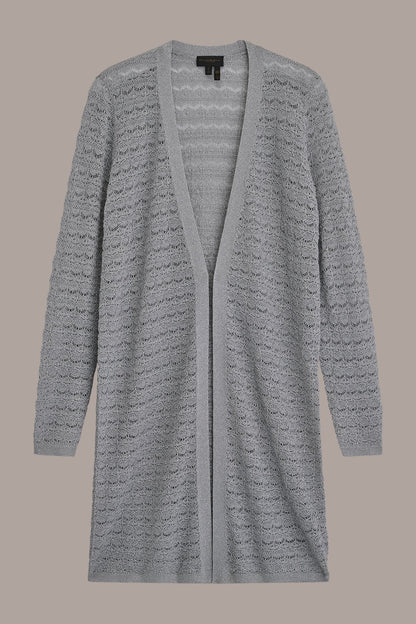 Donna Karan METALLIC POINTELLE LONG OPEN CARDIGAN