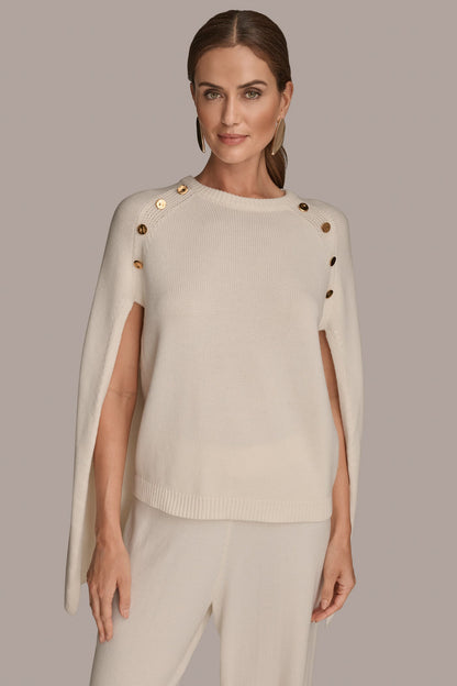 Donna Karan CAPE-EFFECT BUTTON SWEATER