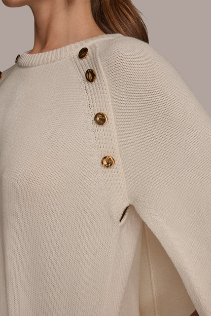 Donna Karan CAPE-EFFECT BUTTON SWEATER