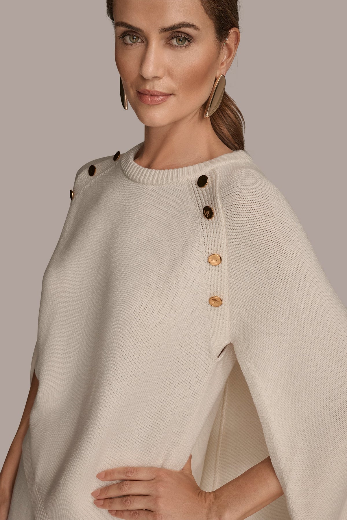 Donna Karan CAPE-EFFECT BUTTON SWEATER