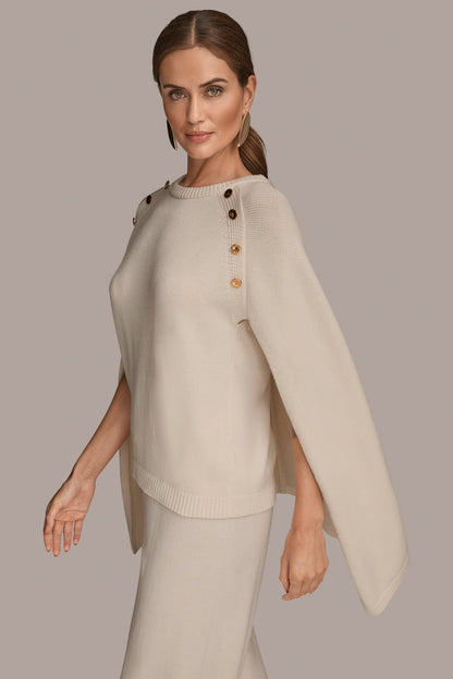 Donna Karan CAPE-EFFECT BUTTON SWEATER