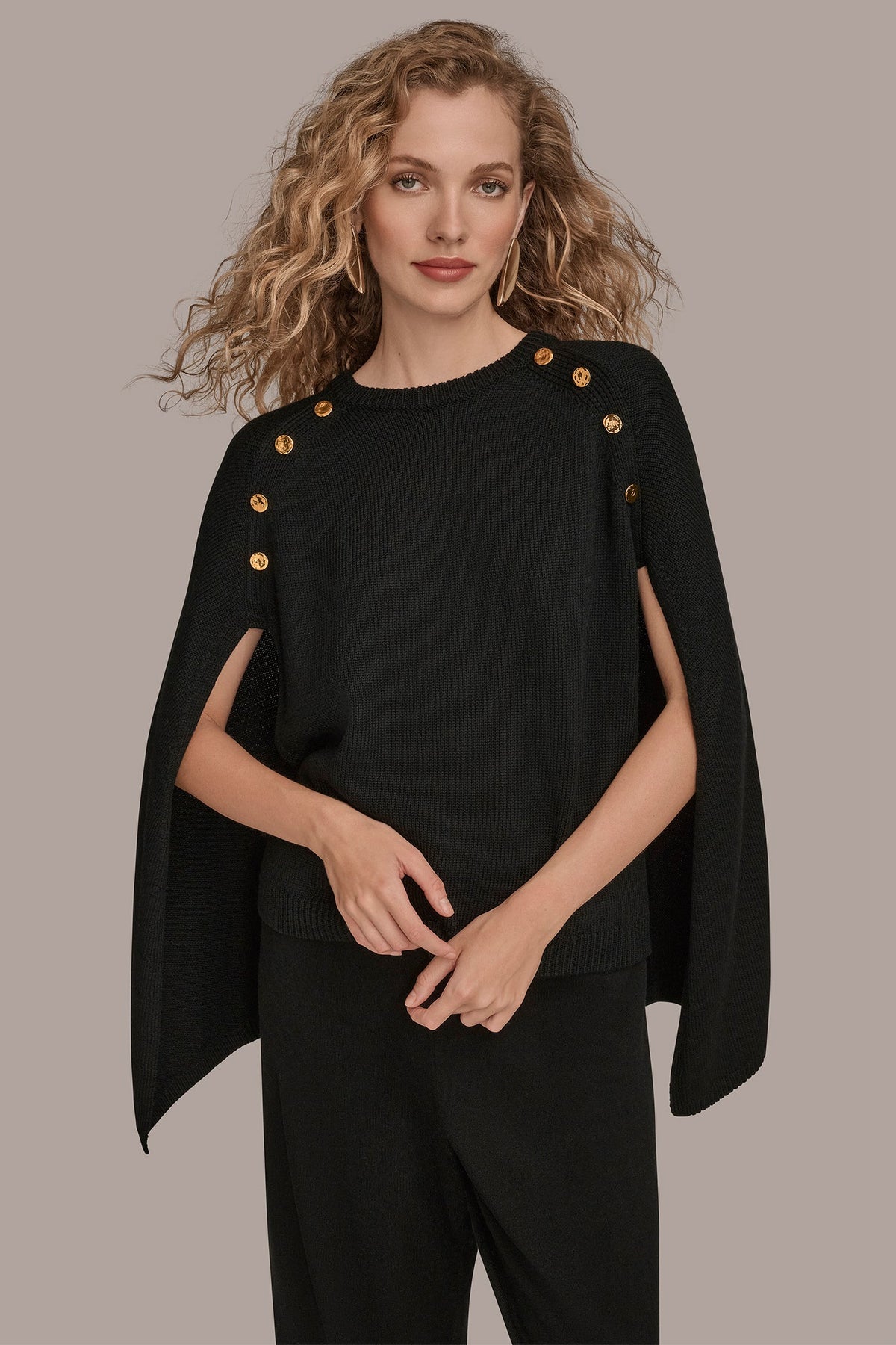 Donna Karan CAPE-EFFECT BUTTON SWEATER