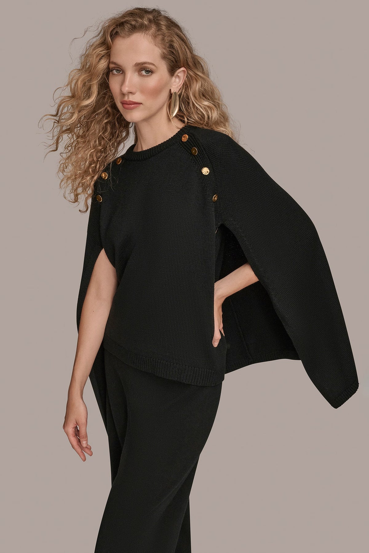 Donna Karan CAPE-EFFECT BUTTON SWEATER
