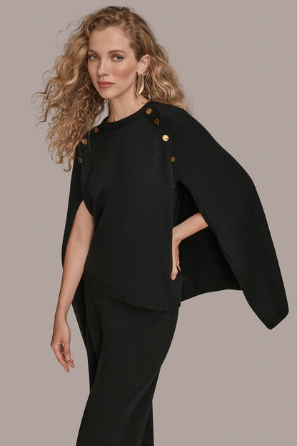 Donna Karan CAPE-EFFECT BUTTON SWEATER