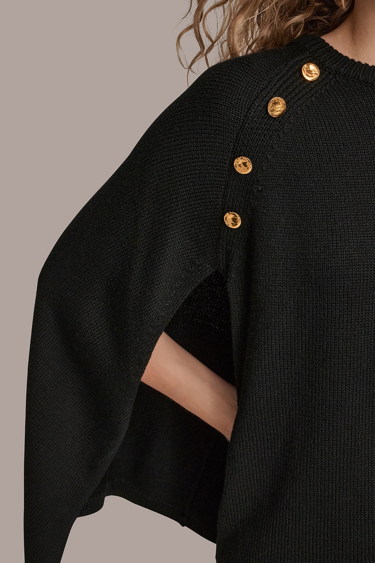 Donna Karan CAPE-EFFECT BUTTON SWEATER