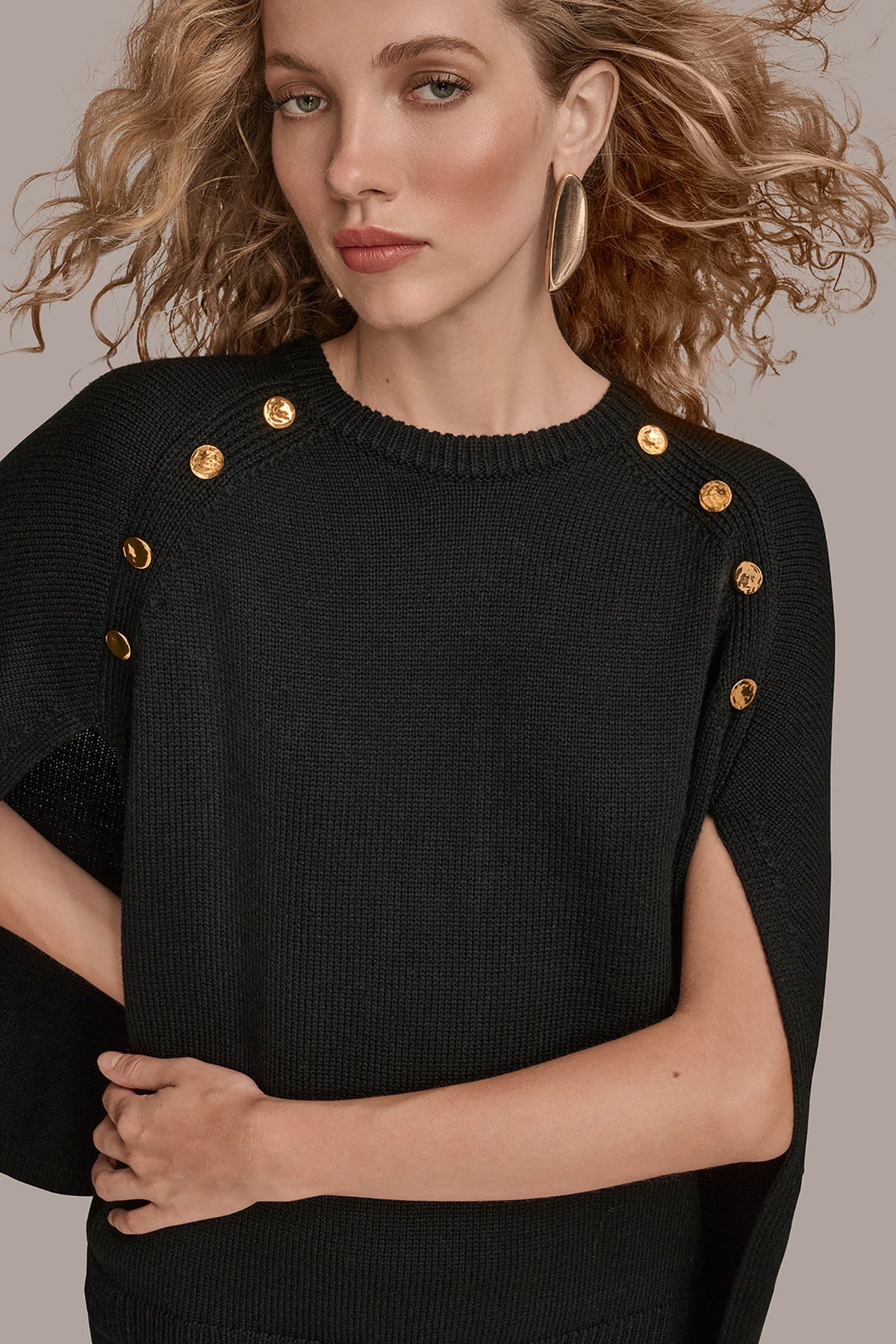 Donna Karan CAPE-EFFECT BUTTON SWEATER
