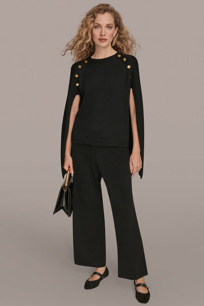 Donna Karan CAPE-EFFECT BUTTON SWEATER