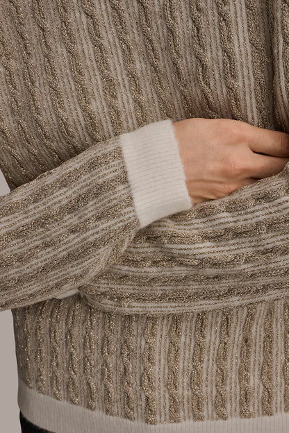 Donna Karan METALLIC TWO-TONE CABLE-KNIT SWEATER