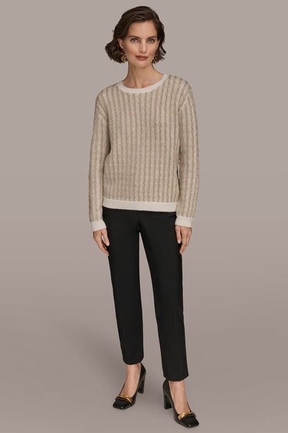 Donna Karan METALLIC TWO-TONE CABLE-KNIT SWEATER