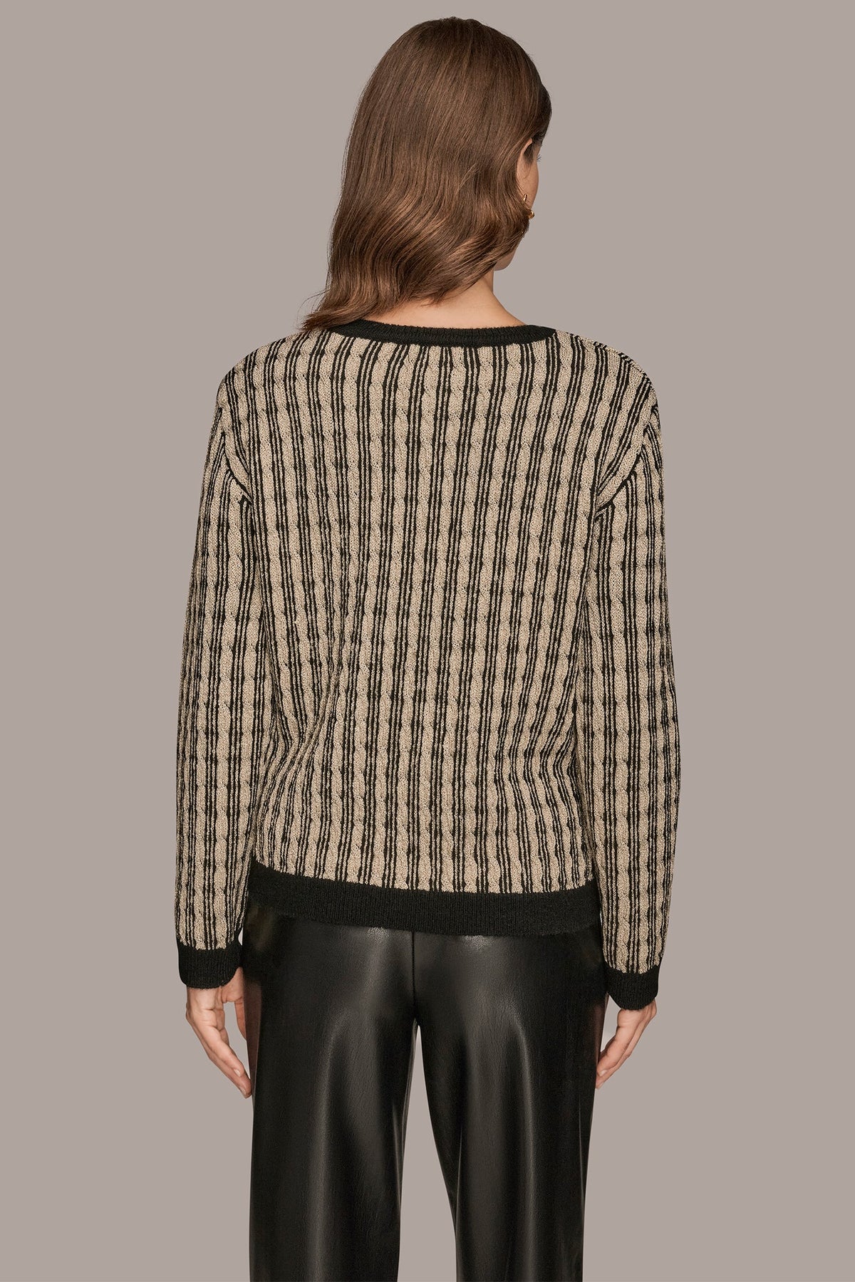 Donna Karan METALLIC TWO-TONE CABLE-KNIT SWEATER