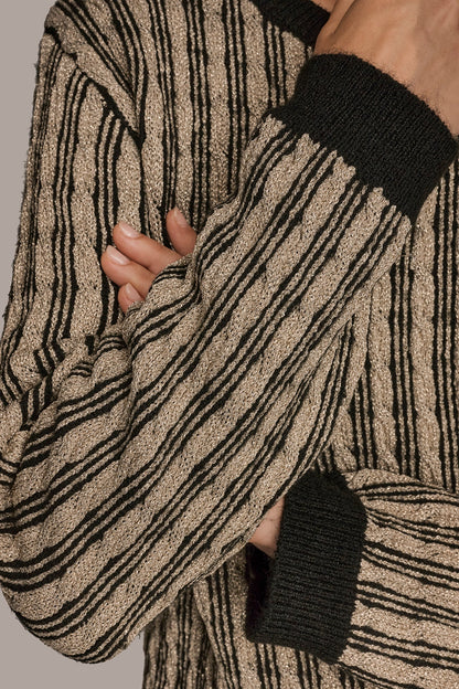 Donna Karan METALLIC TWO-TONE CABLE-KNIT SWEATER