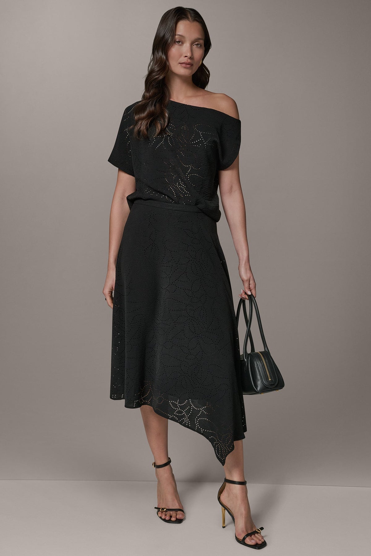 Donna Karan LASER CUT ASYMMETRIC MIDI SKIRT