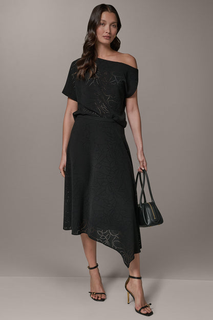 Donna Karan LASER CUT ASYMMETRIC MIDI SKIRT