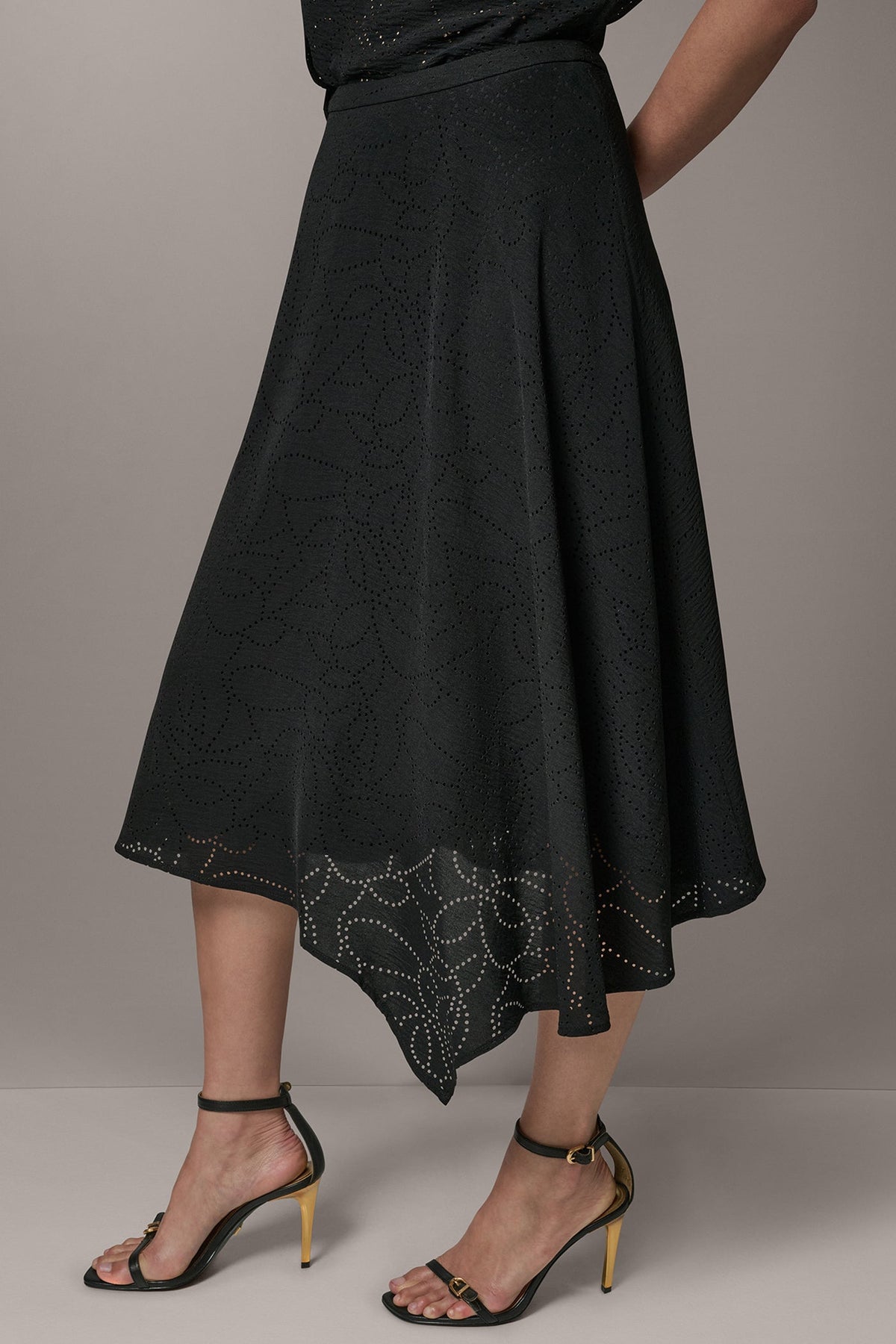 Donna Karan LASER CUT ASYMMETRIC MIDI SKIRT