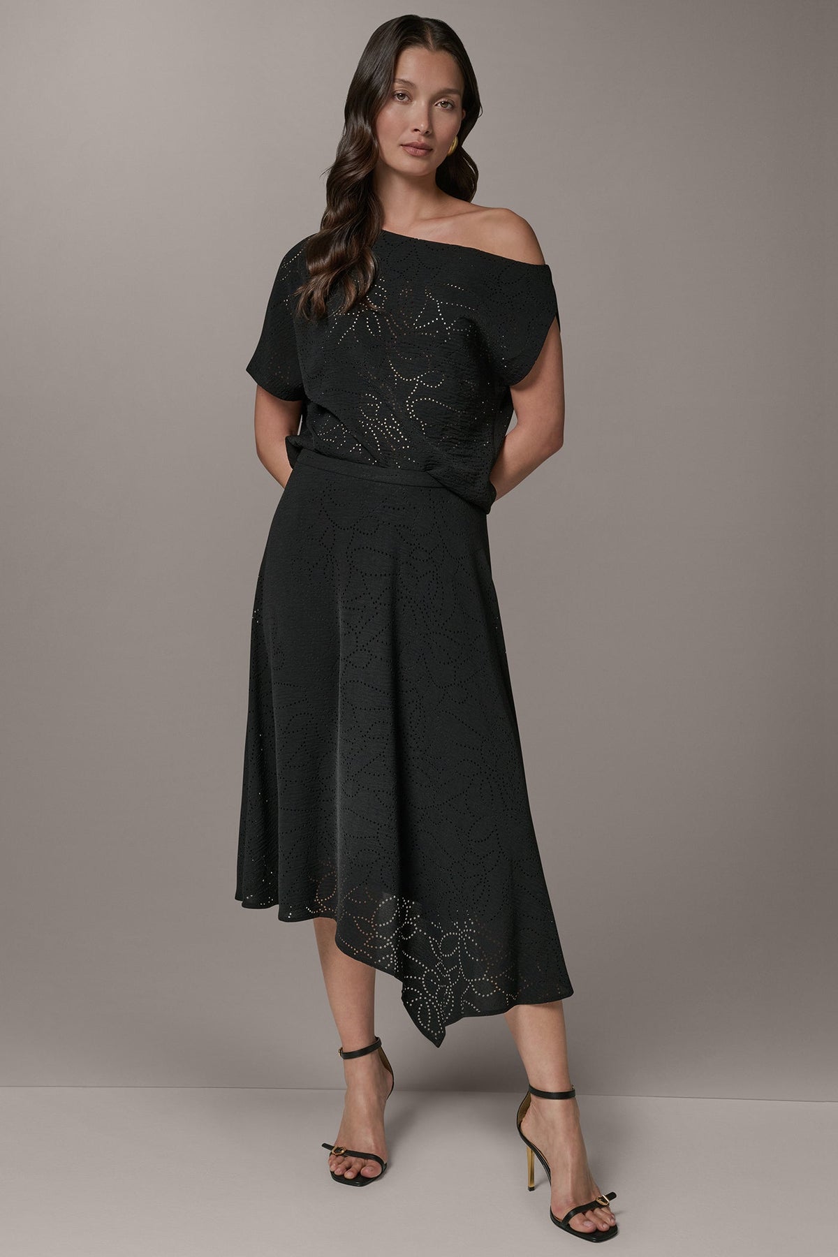 Donna Karan LASER CUT ASYMMETRIC MIDI SKIRT