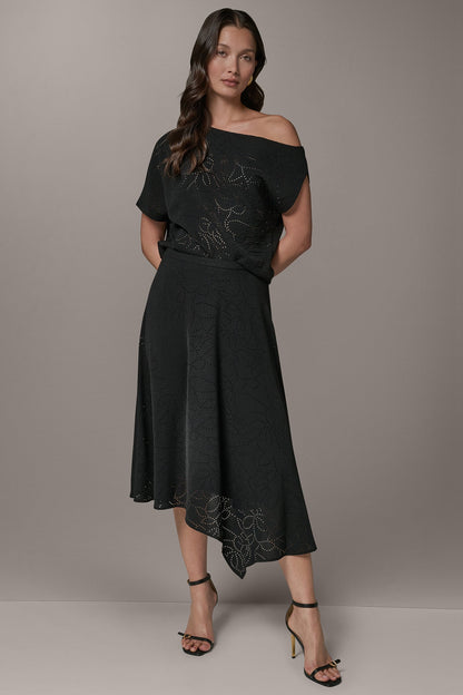 Donna Karan LASER CUT ASYMMETRIC MIDI SKIRT
