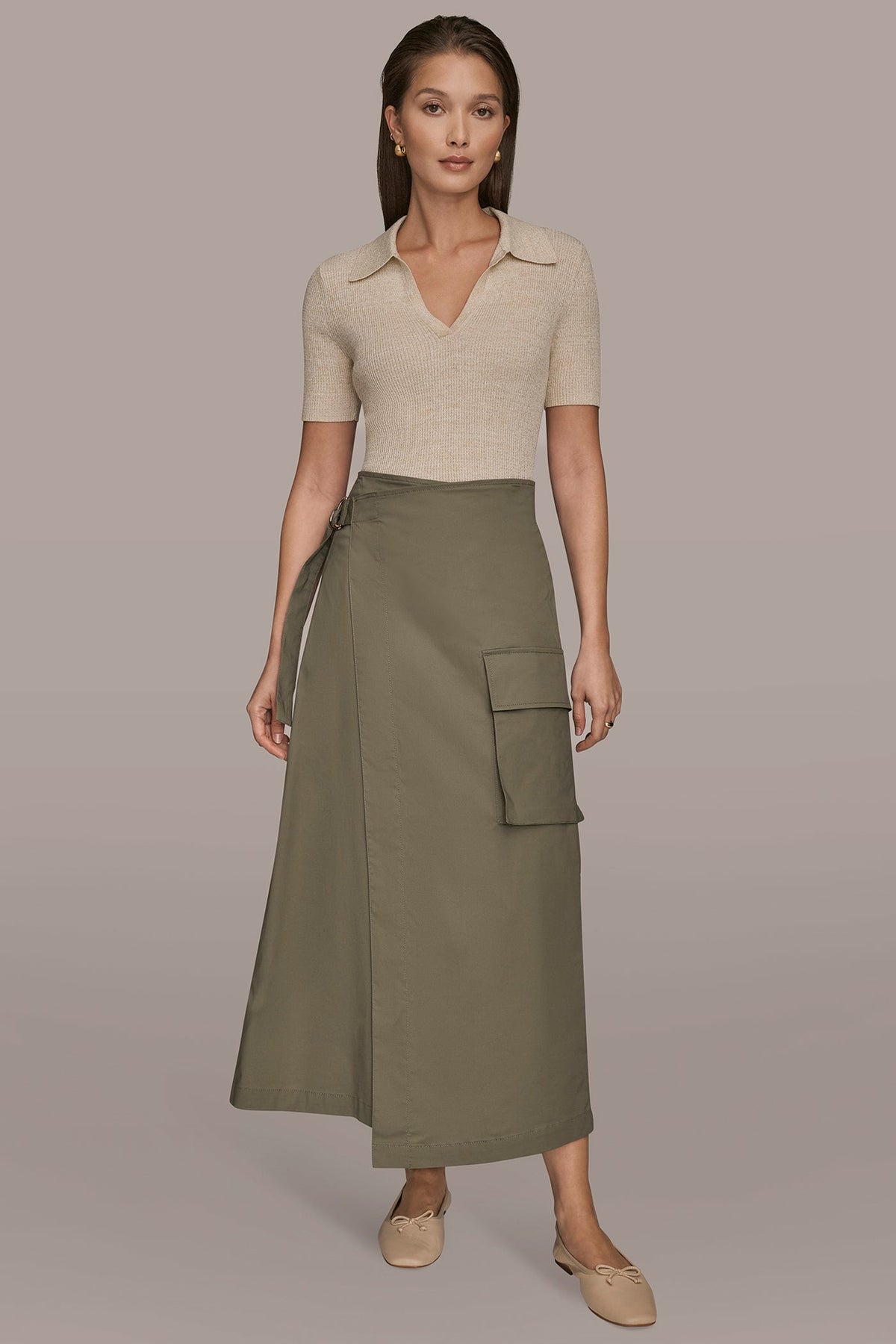 Donna Karan ASYMMETRIC MIDI WRAP CARGO SKIRT