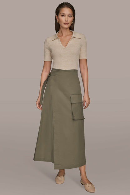 Donna Karan ASYMMETRIC MIDI WRAP CARGO SKIRT