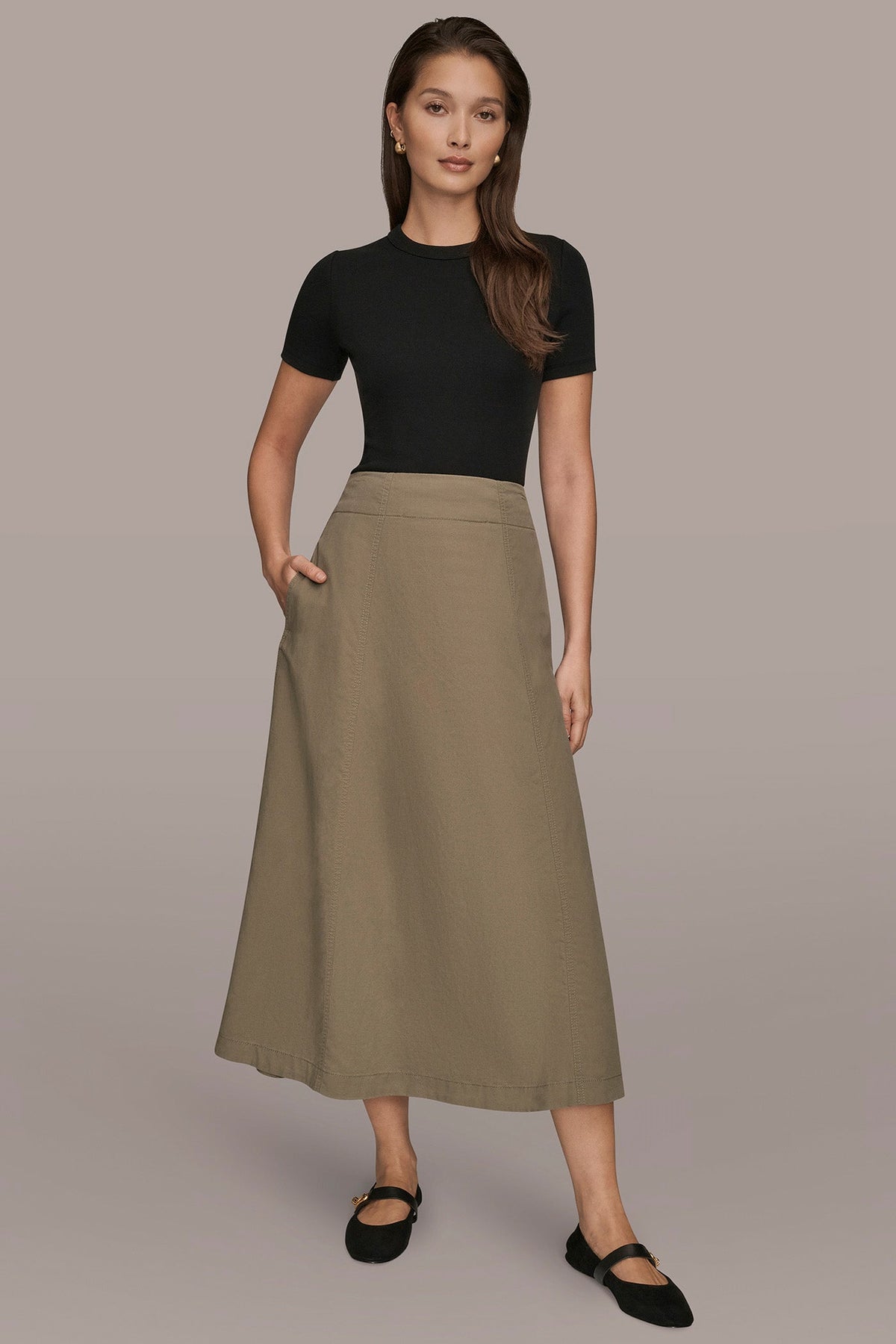 Donna Karan BRUSHED MIDI PANEL TRUMPET SKIRT