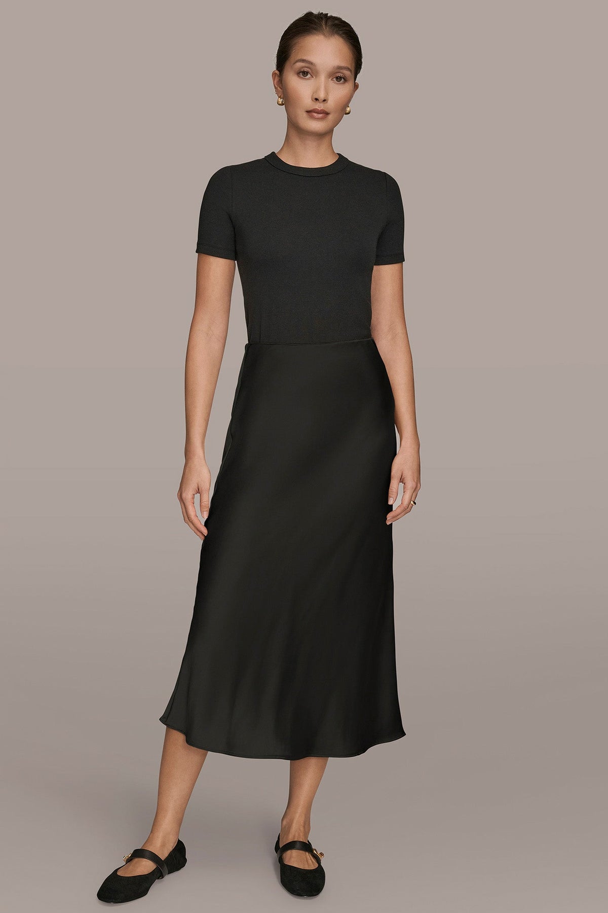 Donna Karan SATIN MIDI A-LINE SKIRT