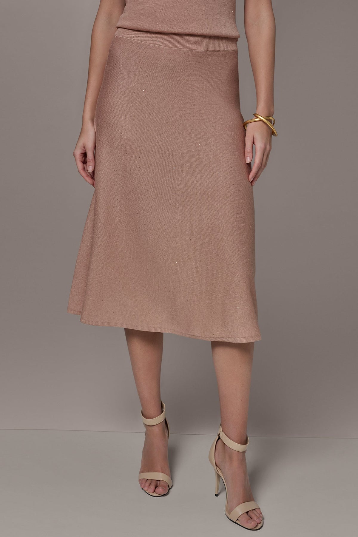 Donna Karan SEQUIN MIDI A-LINE SWEATER SKIRT