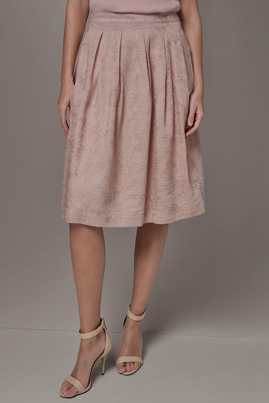 Donna Karan FLORAL EMBROIDERED PLEATED A-LINE SKIRT