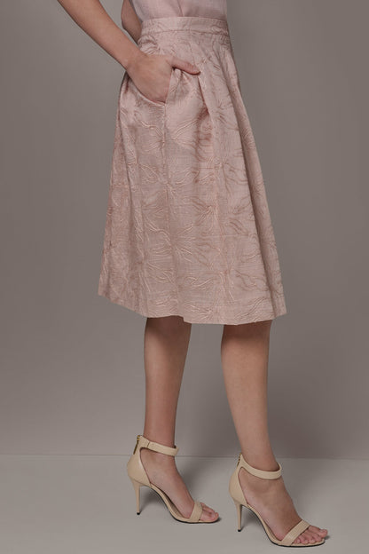 Donna Karan FLORAL EMBROIDERED PLEATED A-LINE SKIRT