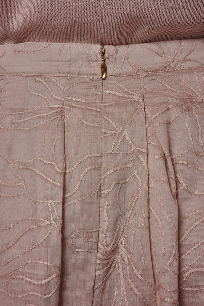 Donna Karan FLORAL EMBROIDERED PLEATED A-LINE SKIRT