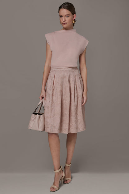 Donna Karan FLORAL EMBROIDERED PLEATED A-LINE SKIRT