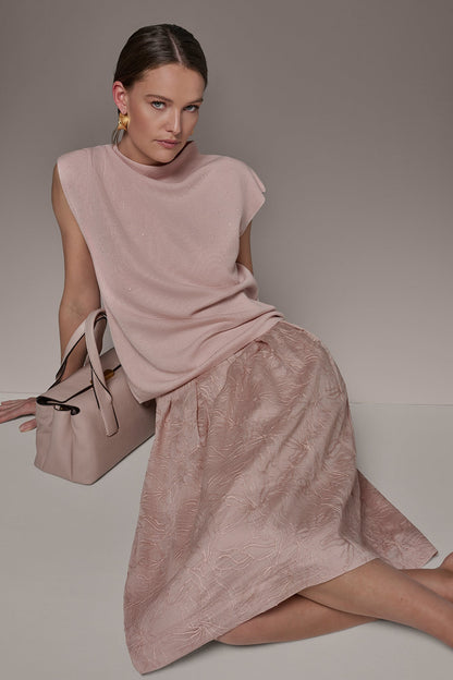 Donna Karan FLORAL EMBROIDERED PLEATED A-LINE SKIRT