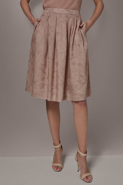 Donna Karan FLORAL EMBROIDERED PLEATED A-LINE SKIRT