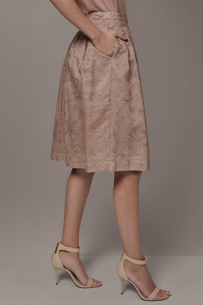 Donna Karan FLORAL EMBROIDERED PLEATED A-LINE SKIRT