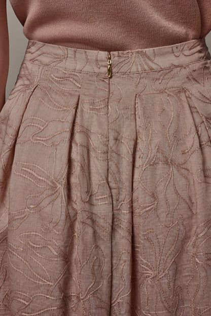 Donna Karan FLORAL EMBROIDERED PLEATED A-LINE SKIRT