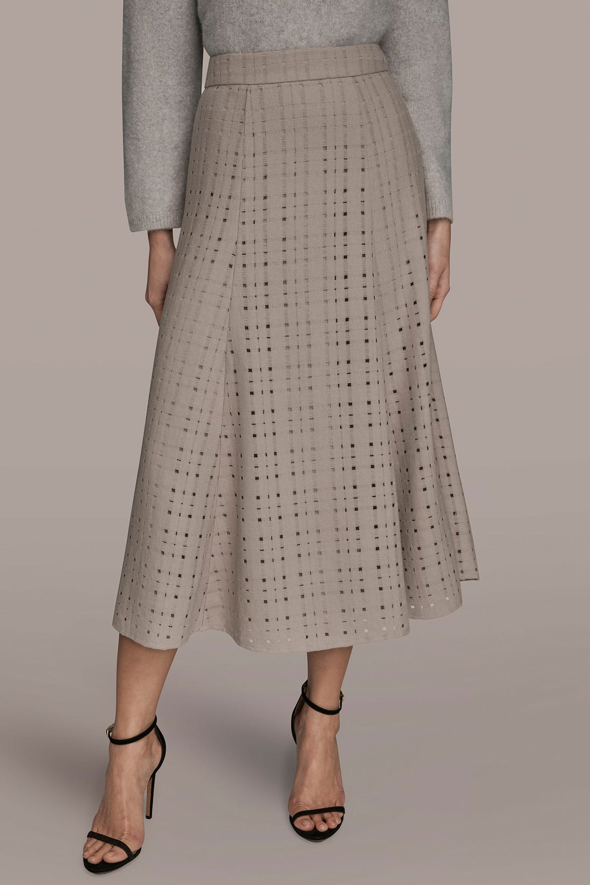 Donna Karan PERFORATED SWEATER MIDI A-LINE SKIRT