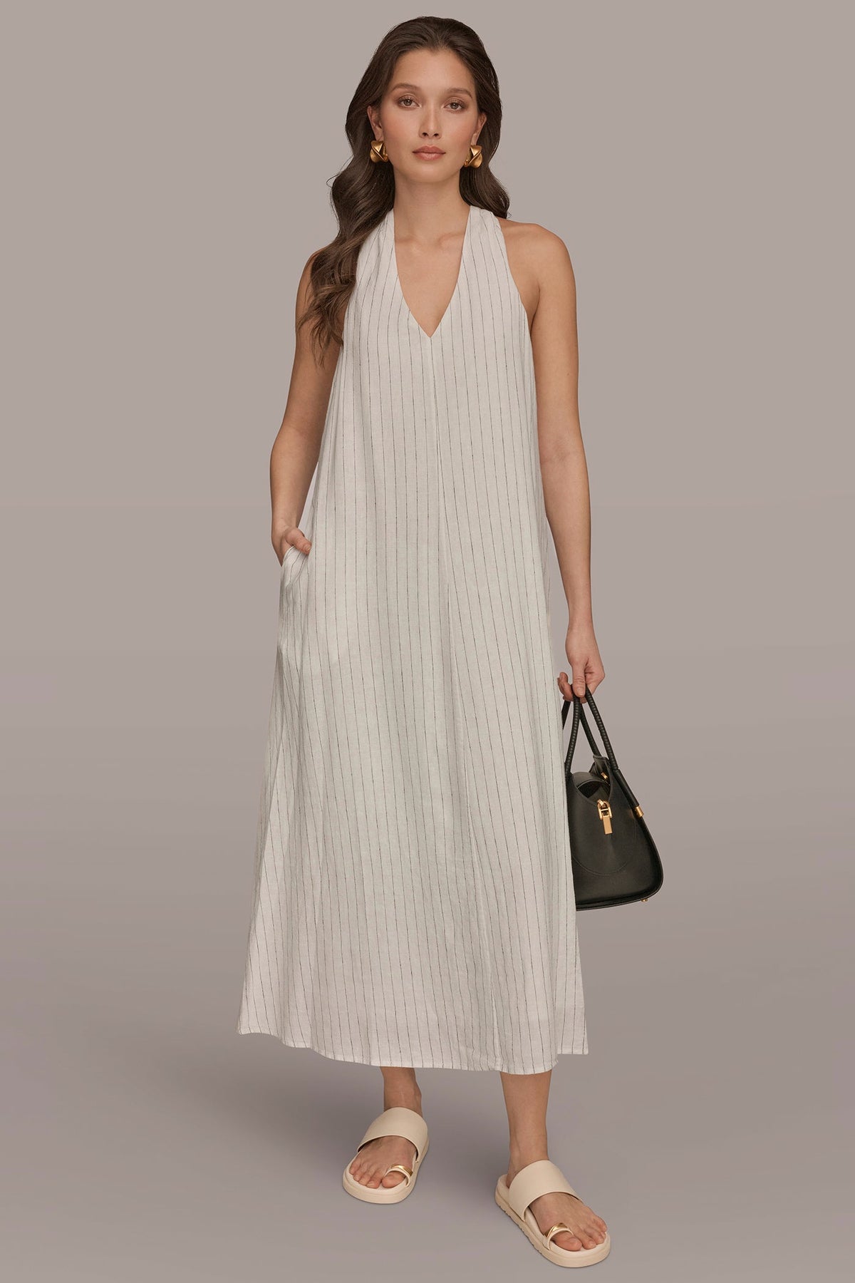 Donna Karan TWIST-BACK MIDI HALTER DRESS