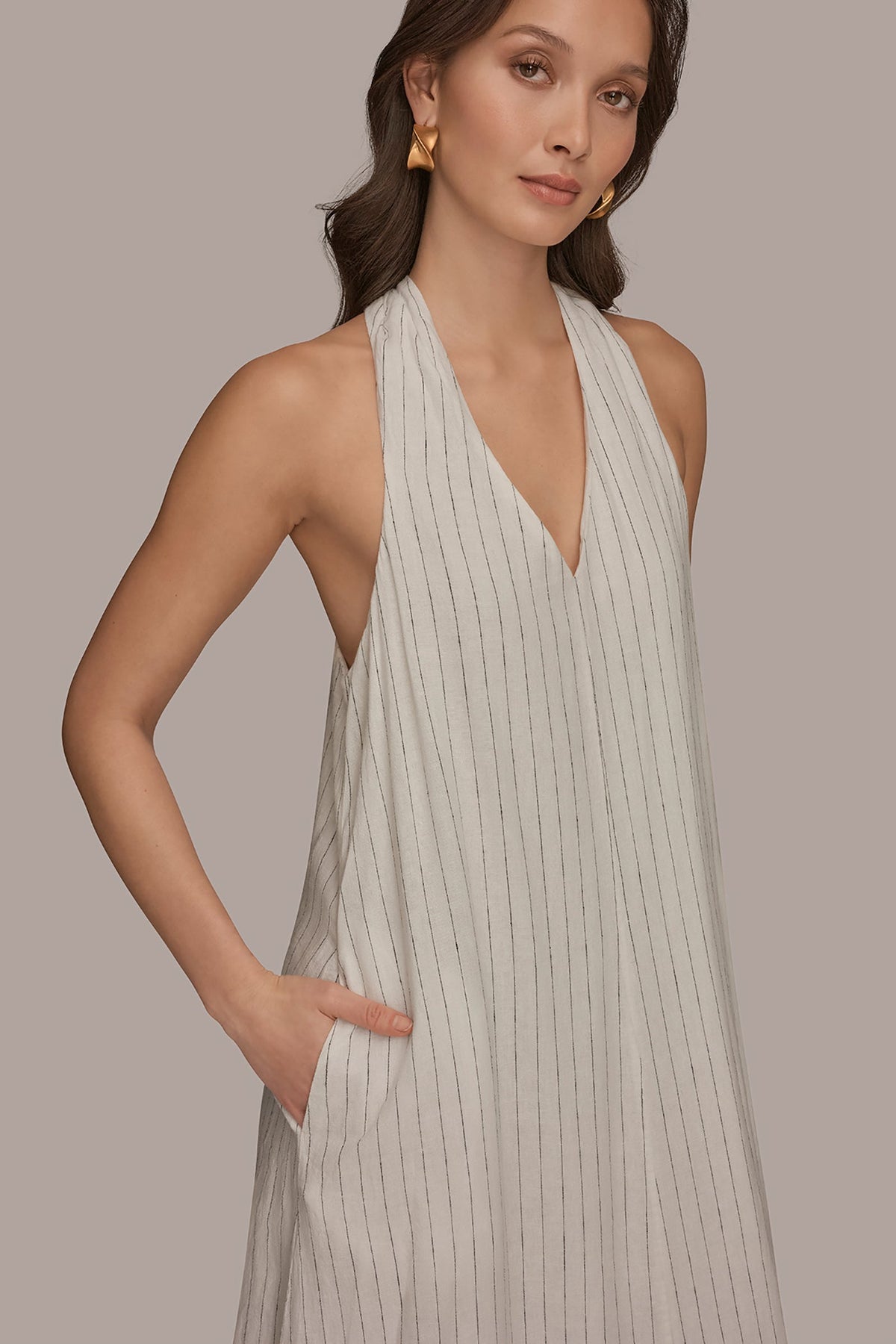 Donna Karan TWIST-BACK MIDI HALTER DRESS