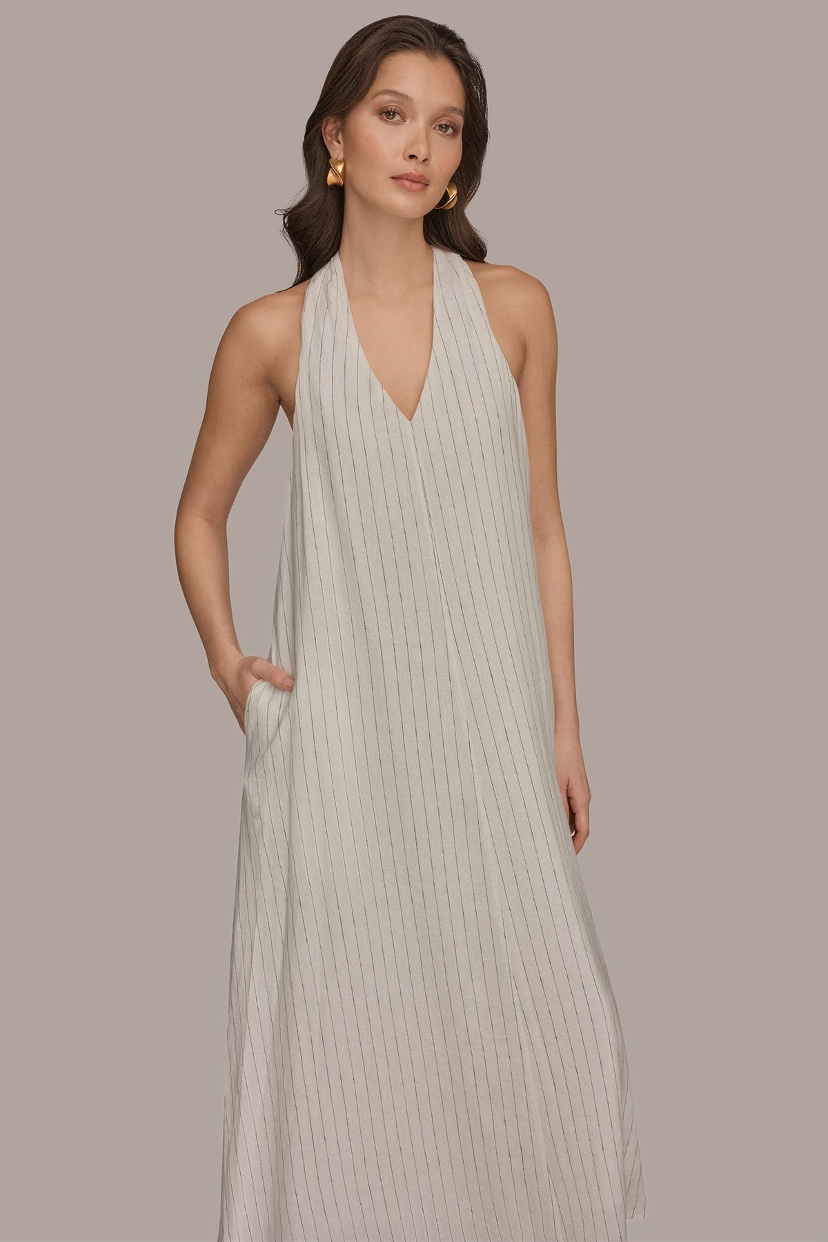 Donna Karan TWIST-BACK MIDI HALTER DRESS